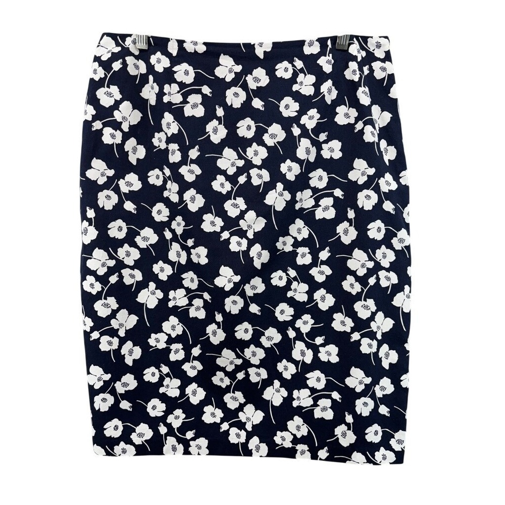 Lauren Ralph Lauren Skirt Womens‎ Sz 10 Pencil Navy Blue Floral Cotton Classic
